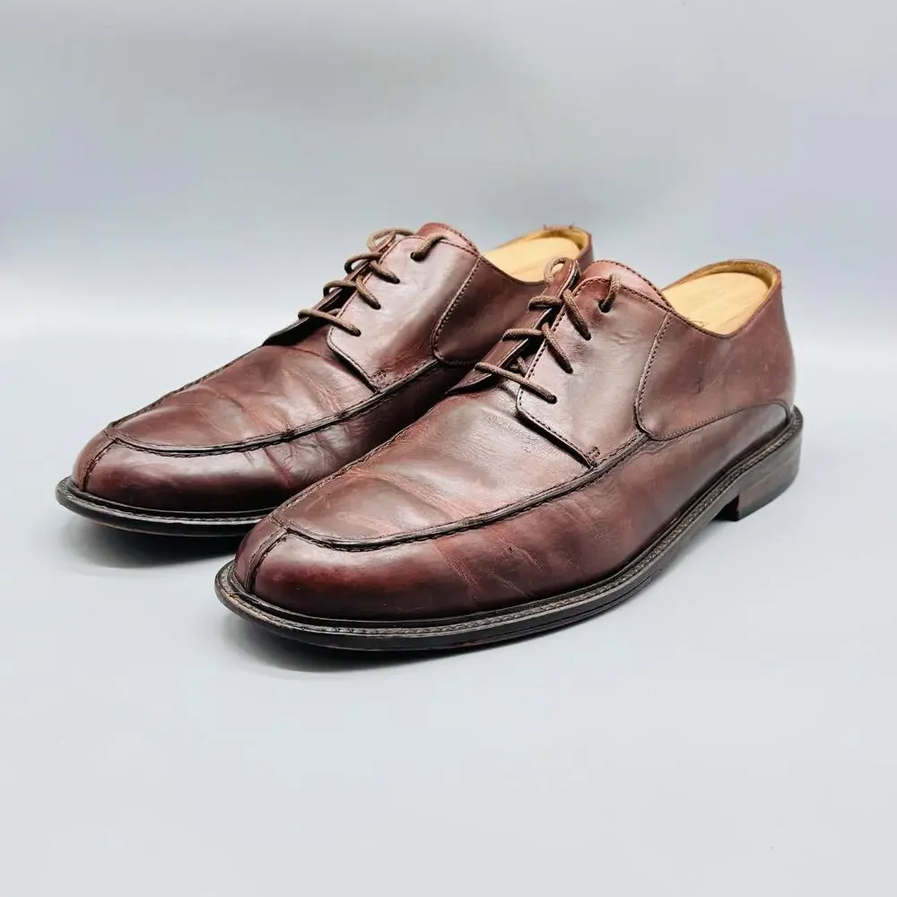 Johnston & Murphy Shoes Mens‎ 10 Burgundy Leather Moc Toe Oxford Dress Lace Up